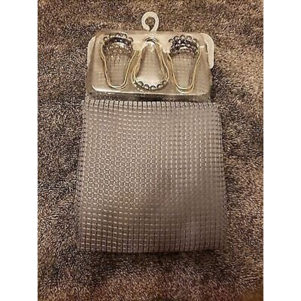 NEW Grey Fabric Shower Curtain with Hooks - Picture 2 of 2